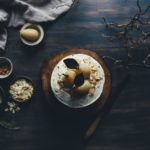 white and brown dish on brown plate